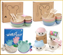 Wheat straw childrens tableware set Minnie Mitch Bowl set piggy cartoon tableware children gift customization