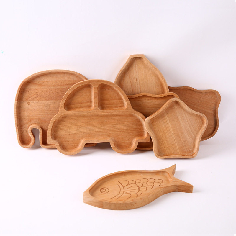 Beech Wood Children's Tableware Craft Gift Decorations Solid Wood Catering Plates Children's Dining Plates Wooden Pallets Bread Confectionery Plates