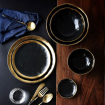 European style gold-lined black platinum ceramic tableware dish steak plate Western plate disc Rice Bowl Bowl small dish