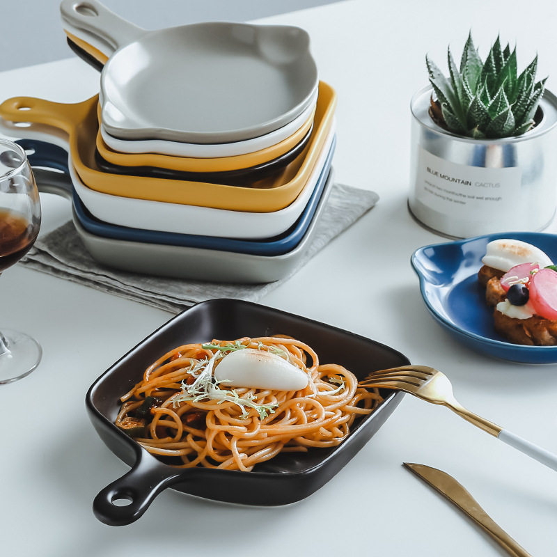 ins Nordic Breakfast West dining tray Creative baking tray Ceramic Cutlery Tray Deep Parquet Individuality Home Breakfast