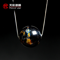 Large Lacquer Bead Pendant Earrings Ebony Sterling Silver Necklace Silver Needle Jewelry Rhino Leather Lacquer Maki-e Lacquer Characteristic Handicraft