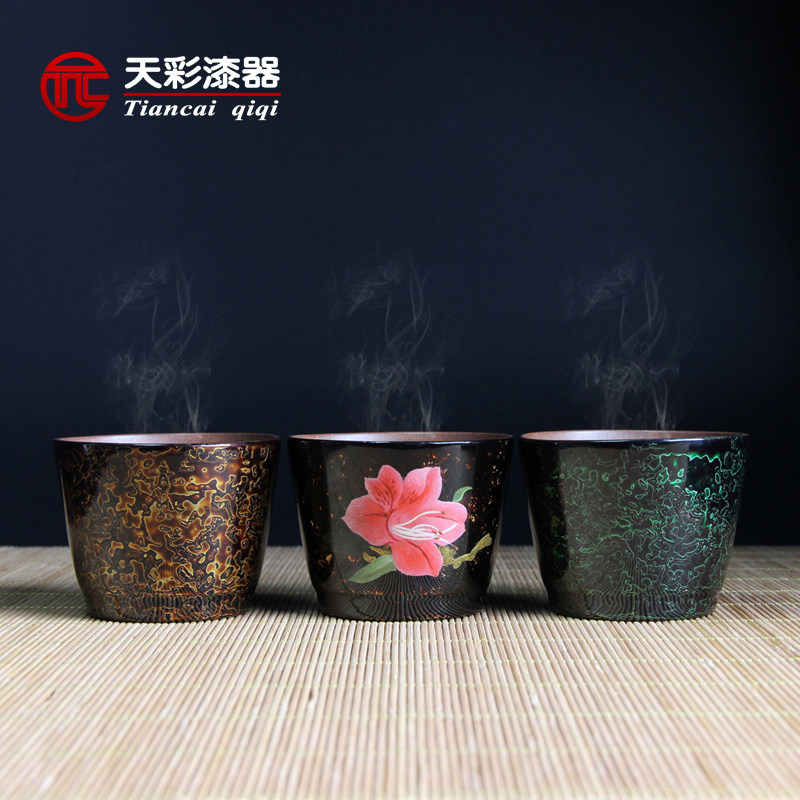 Large lacquer purple sand cup Yixing purple sand cup Fuzhou rhinoceros lacquer Japanese maki painting A variety of crafts combined with characteristic handicrafts