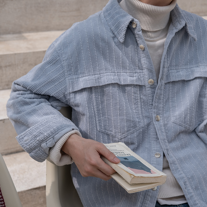 【Shirts That Can Be Worn as Jackets】Jili Two-Tone Jacquard Large Lapel Corduroy Jacket-Style Shirt