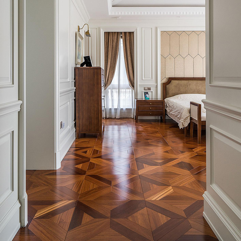 Personalized Mosaic Reinforced Composite Wooden Floor Household Environmentally Friendly Retro European American Style Wear-Resistant Floor Heating Lock Diamond Board