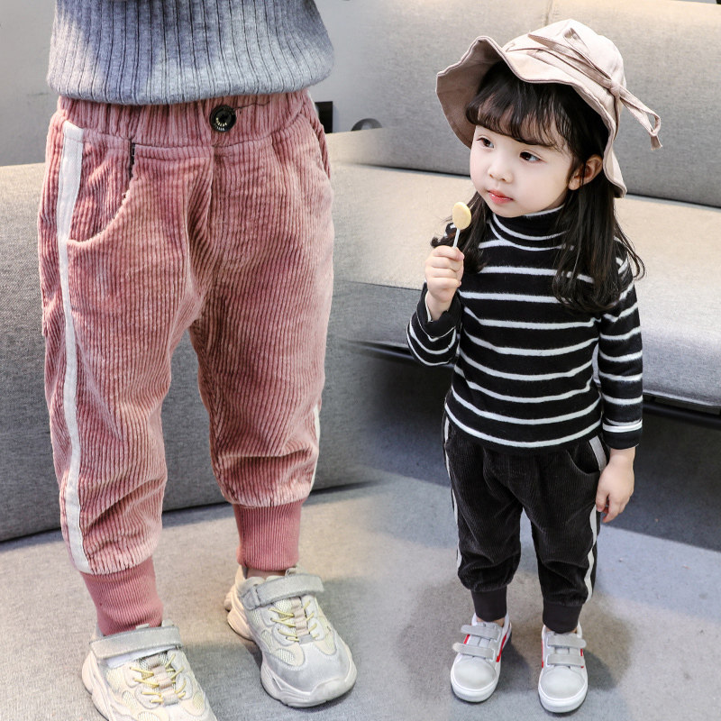Female Baby Autumn Winter Dress Baby New Male Baby Light Core Suede Pants Baby Plus Suede Casual Pants Thickened Child Cotton