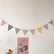 ins style childrens room festive party kindergarten setup pink spring vitality fabric decoration triangle flag