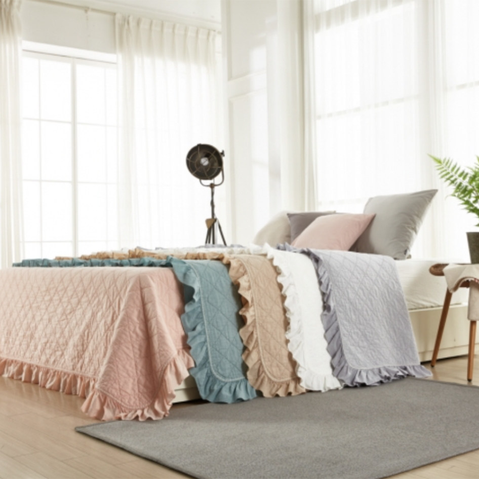 South Korea Imported Straight Mail Pure Cotton Soft Lotus Leaf Edge High Density Multicolor Color Rhombus Quilted Bed Bedding Bed Cover Air Conditioning Quilt