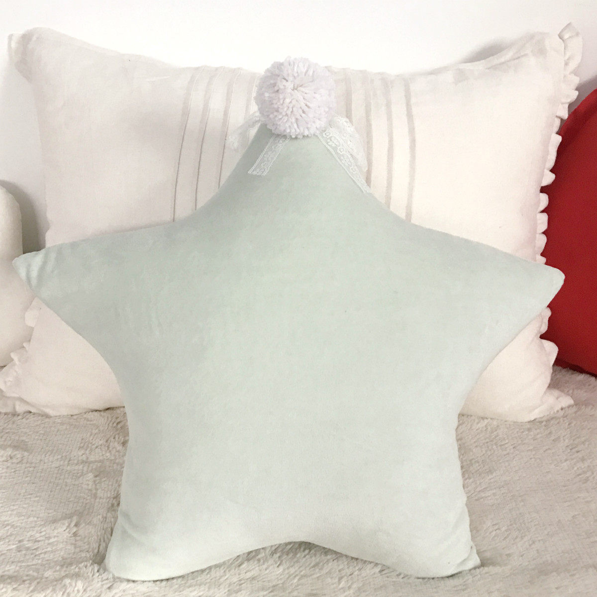 In Green handmade color super beautiful mint green gray velvet small star pillow cushion
