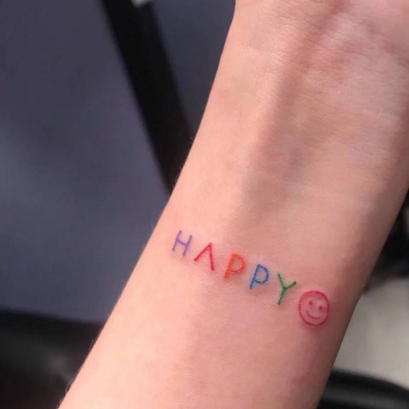 Floral arm teenage girl 155 Elegant Wind Cute Colorful Wrist Tattoo HAPPY with HAPPY smiling face letters a 10