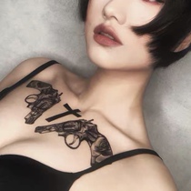  Flower arm girl TATTOO Z15 original dark chest pair of gun letter crosses realistic tattoo stickers