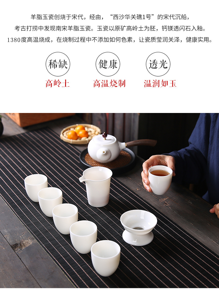 Tang Feng suet jade home teapot teacup gift boxes contracted modern dehua white porcelain of a complete set of 190016