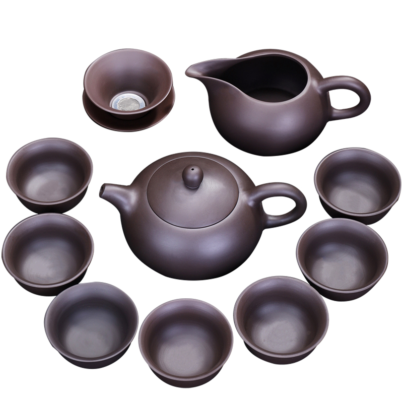 Tang Feng ores are it and a half of a complete set of manual kung fu tea sets tea purple clay 9 into the teapot teacup