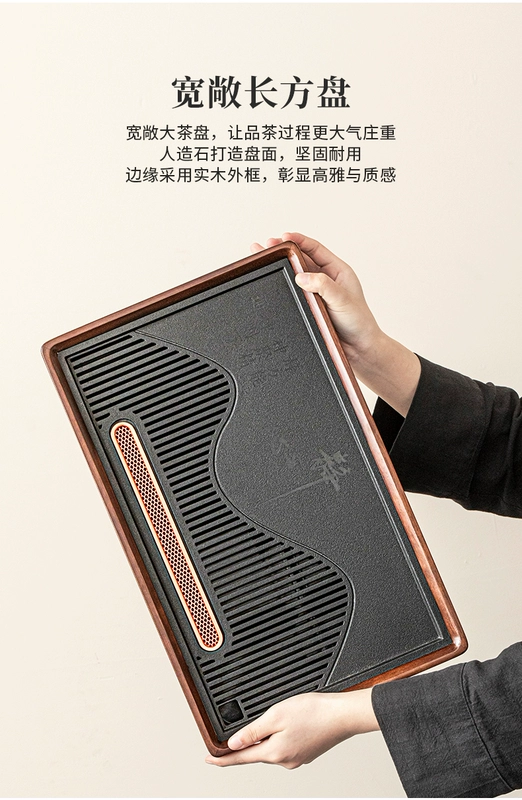 Tangfeng khay trà gỗ chắc chắn 2024 hộ gia đình mới cao cấp lưu trữ nước khô ngâm bàn thoát nước khay trà Kung Fu trà bộ trà biển khay trà bằng đá tự nhiên