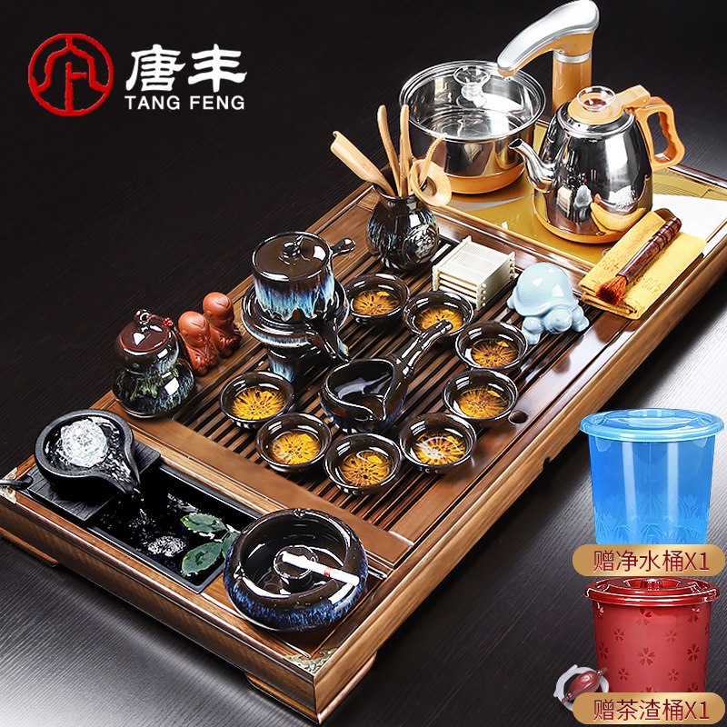Tang Feng Tea Set Group Fully Automatic Integrated Home Living Room High-end Solid Wood Tea Table Tea Channel Pan set with boiling water