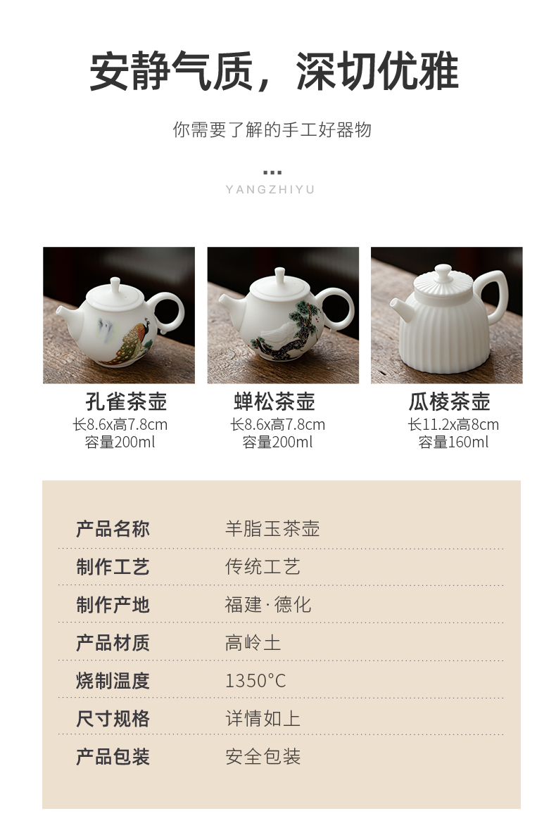 Tang Feng suet jade single pot home office teapot ceramic filter kung fu tea to implement simple hand grasp pot