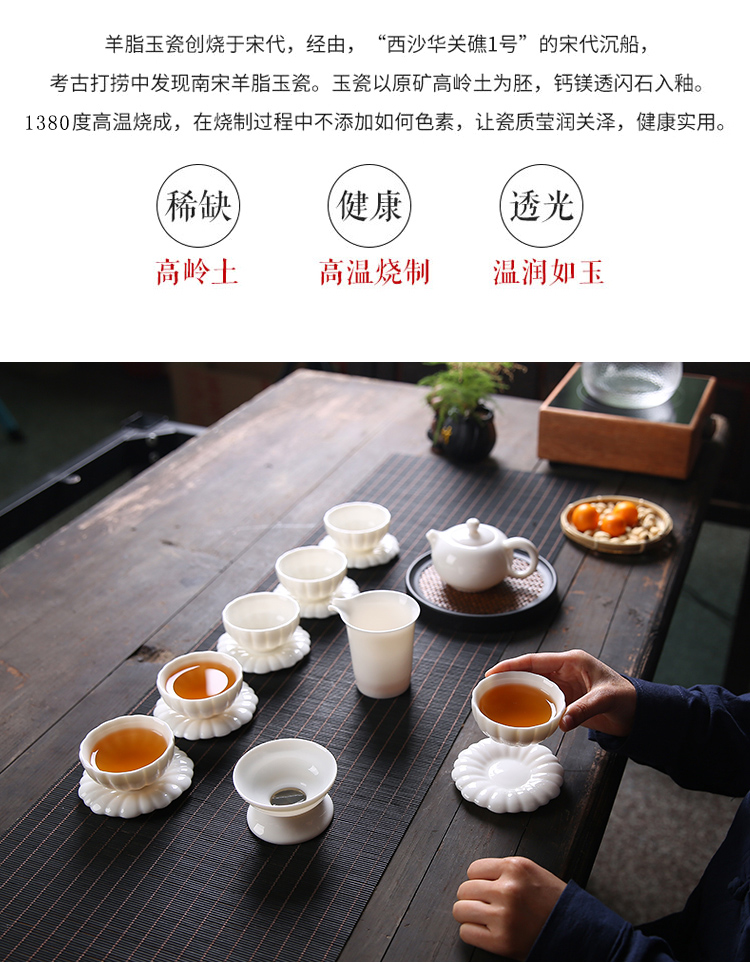 Tang Feng ceramic tea set suit white porcelain kung fu tea ware suet lorraine type cup teapot it a complete set of 190015