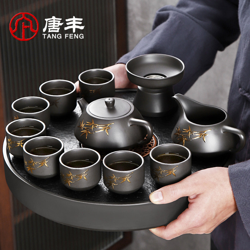 Tang Feng black clay purple sand kung fu tea set gift box decoration home living room light luxury high-end bubble teapot teacup office meeting