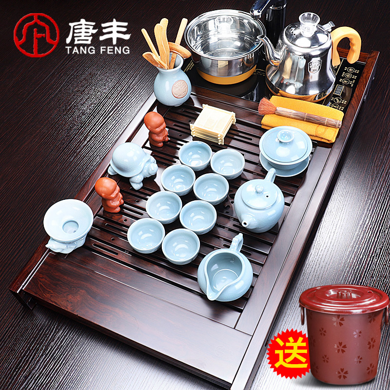 Tang Feng ebony wood tea tray of a complete set of the elder brother of the kung fu tea set your up up ceramic package four unity automatic electric heating furnace