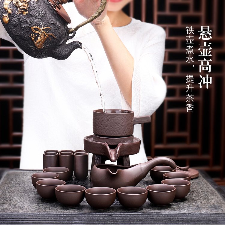 Tang Feng Zisha Bộ trà tự động Xoay trà Trang chủ Retro Máy xay đá Ấm trà Bộ ấm trà Lẩu ấm đun nước - Trà sứ bình pha trà thủy tinh có lõi lọc