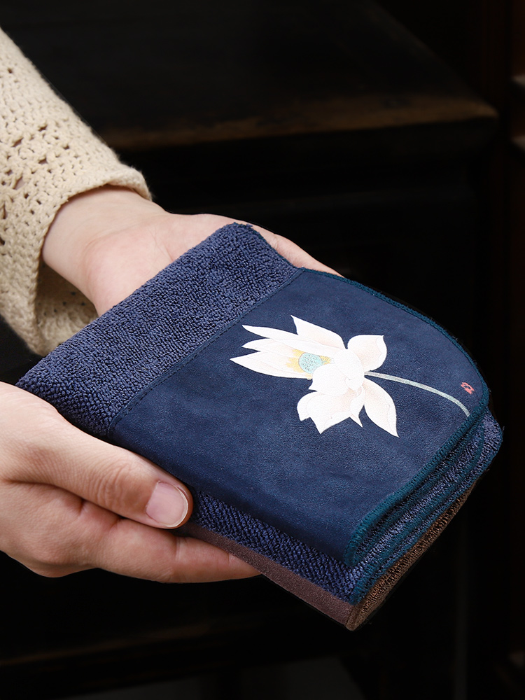 Tang Feng hand painted tea towel absorbent thickened small square towel Chinese style Zen tea cloth Tea table accessories Simple table flag cloth A