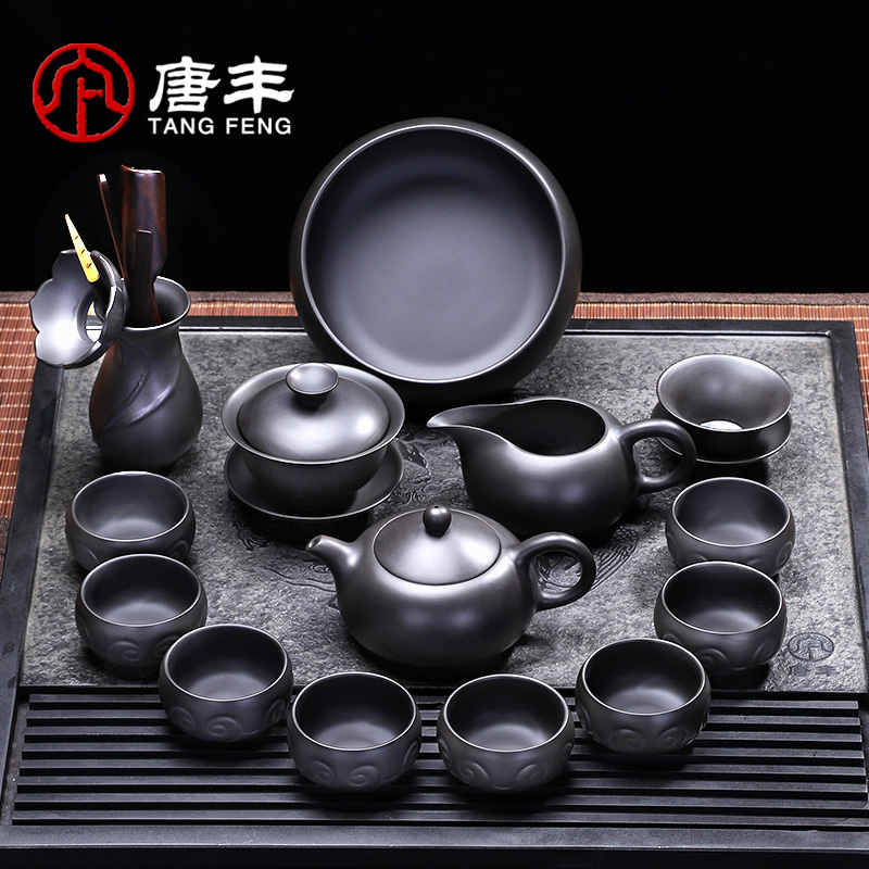 Tang Feng ceramic purple kung fu tea set home half manual it tea cups of black 6 cups