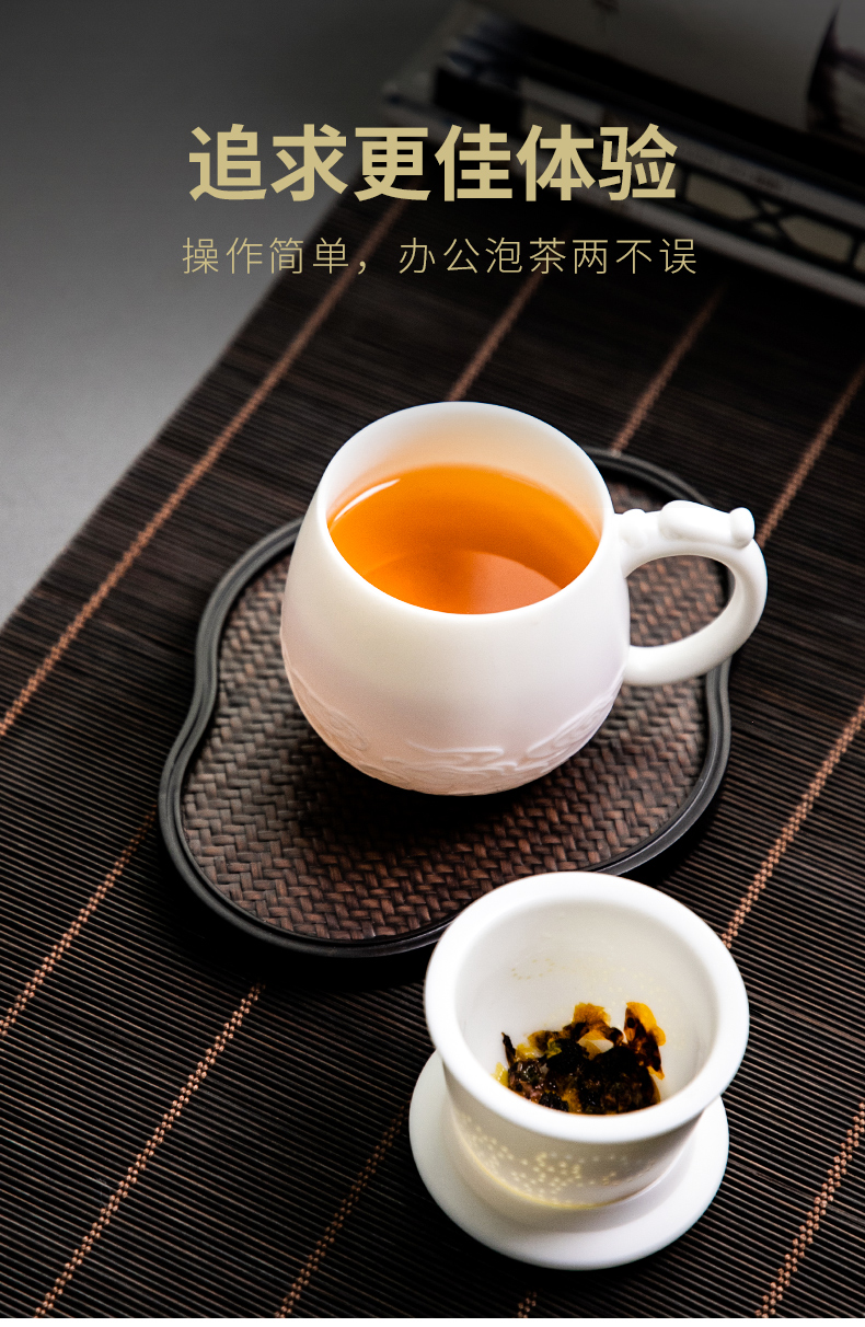 Tang Feng dehua white porcelain teacup suet jade personal cup cup home drinking cup of filtered with cover 190148 meeting