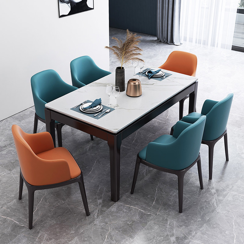 Light luxury modern marble dining table simple rectangular rock plate dining table and chairs 4-6 people combination square table restaurant furniture