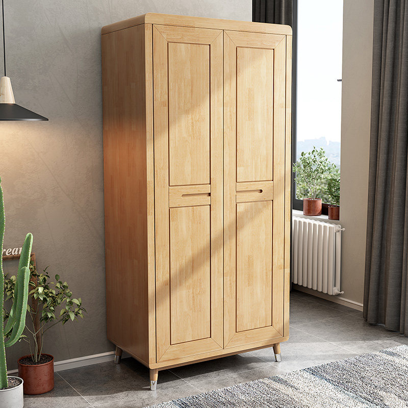Nordic modern minimalist solid wood wardrobe small apartment open door wardrobe walnut color sliding wardrobe bedroom furniture