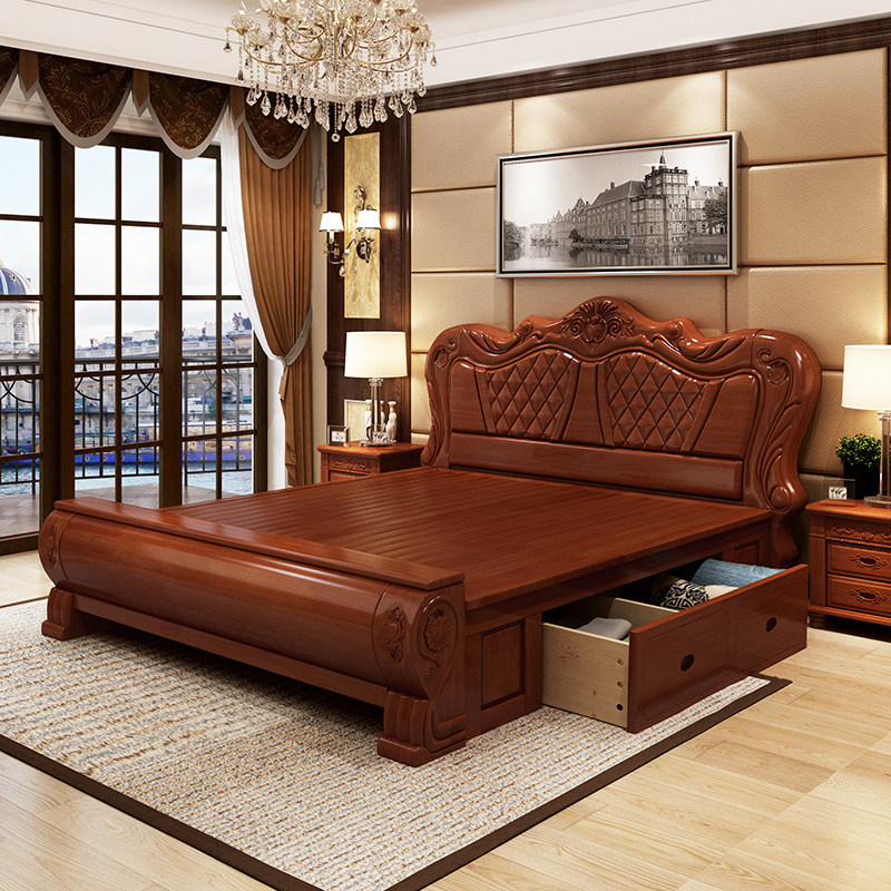 Eurostyle main sleeper solid wood bed 1 8 m Double wedding bed American Country furniture minimalist modern 1 5 storage high box bed-Taobao