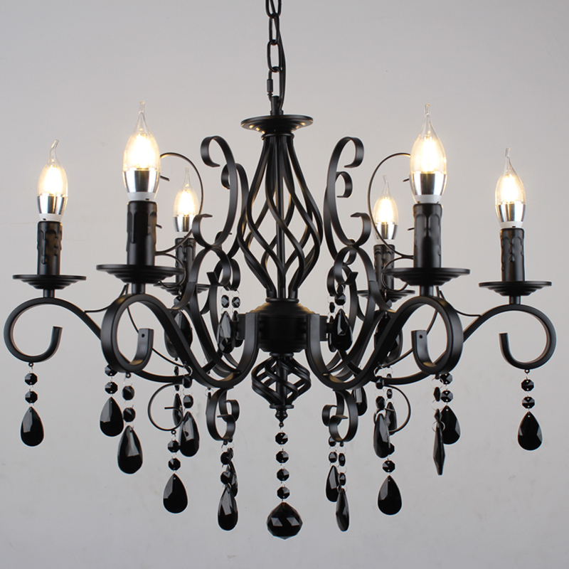 European-Style Wrought Iron Crystal Chandelier, Wrought Iron Candle Chandelier for Living Room, Clothing Store, Unique Black Lighting Fixtures, Vintage Chandelier