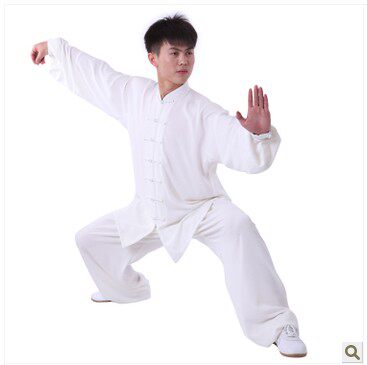 Yaxin fitness long sleeve practice utilit.white ironing-free elastic cotton hemp Tai Chi suit to the flap suit men and women universal