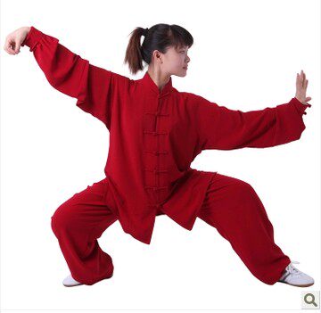 Yaxin fitness workout suit Tai Chi suit crimson women's long sleeve stretch cotton linen performance suit