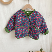 Girl autumn winter cotton jacket 2021 new flower Korean version of thin cotton cotton coat