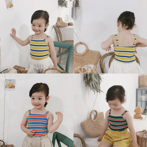 2021 Korean Summer Girl solid color bottoming outside wear coat female baby striped elastic pit sling vest