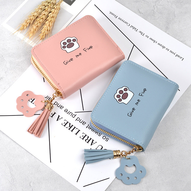 Mini short pocket small wallet Korean version cartoon tassel student coin clip new ladies hand card bag all-match