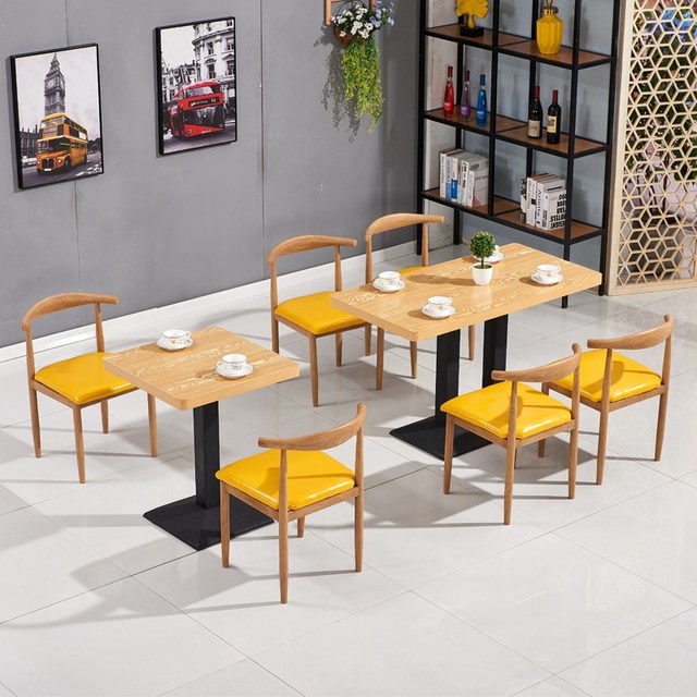 Fast dining table and chair combination simple imitation solid wood wrought iron horn chair snacks milk tea dessert hotel commercial dining tables and chairs