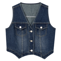 (Same style in the mall) Eveli washed blue fashionable denim vest jacket top women 2024 autumn new style