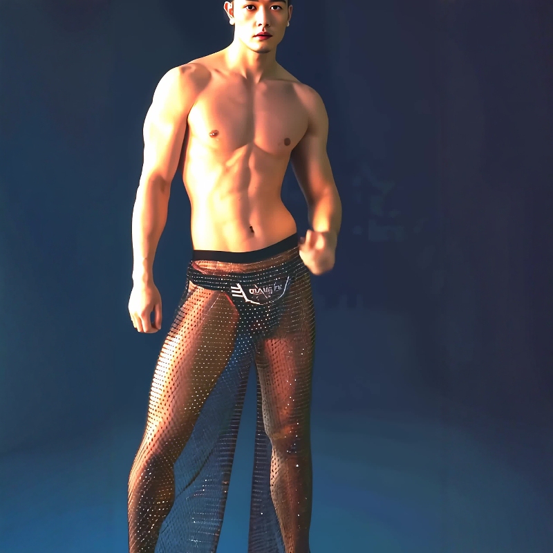 European and American Men's Sequined Diamond Mesh Disco Costumes Sexy Nightclub Bar Costumes Loose Casual Pants