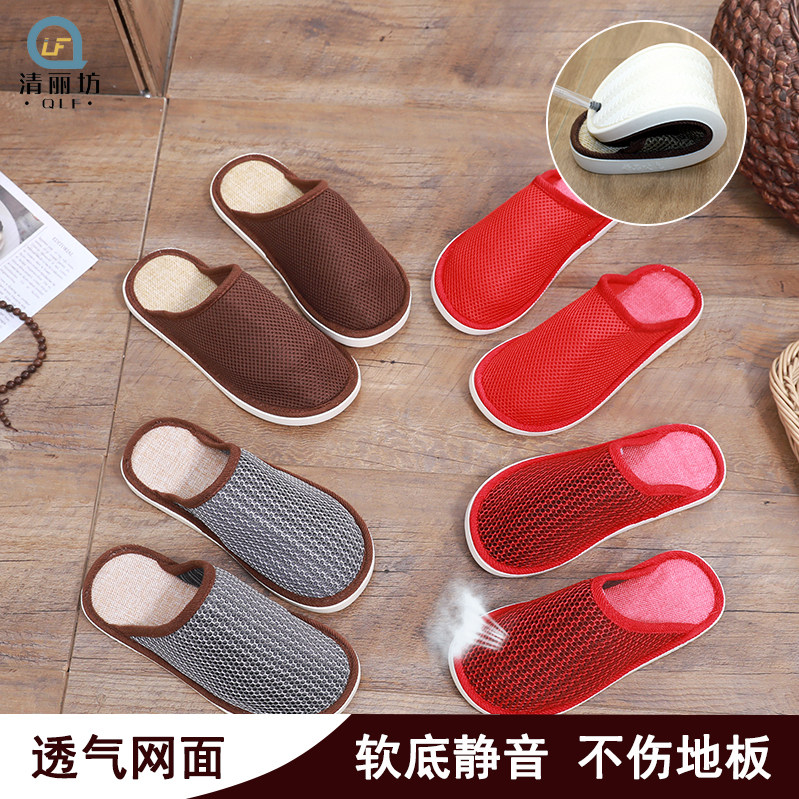 Old Beijing cloth soft bag head hand-made wooden flooring silent breathable anti-skid mesh slippers