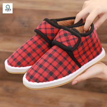 Winter plus velvet thickened home indoor non-slip warm shoes black bag with cotton fabric slippers middle-aged and elderly handmade cotton shoes