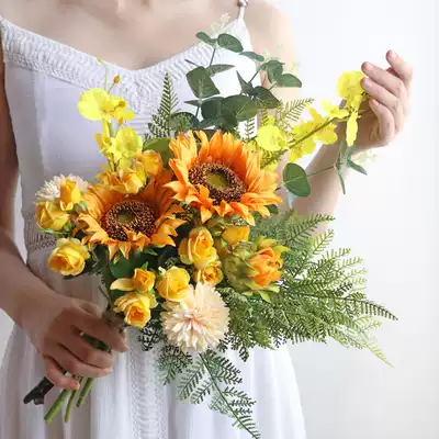 Sunflower simulation bouquet furnishings vases home living room large floor-to-ceiling fake flower decorations for flower art accessories