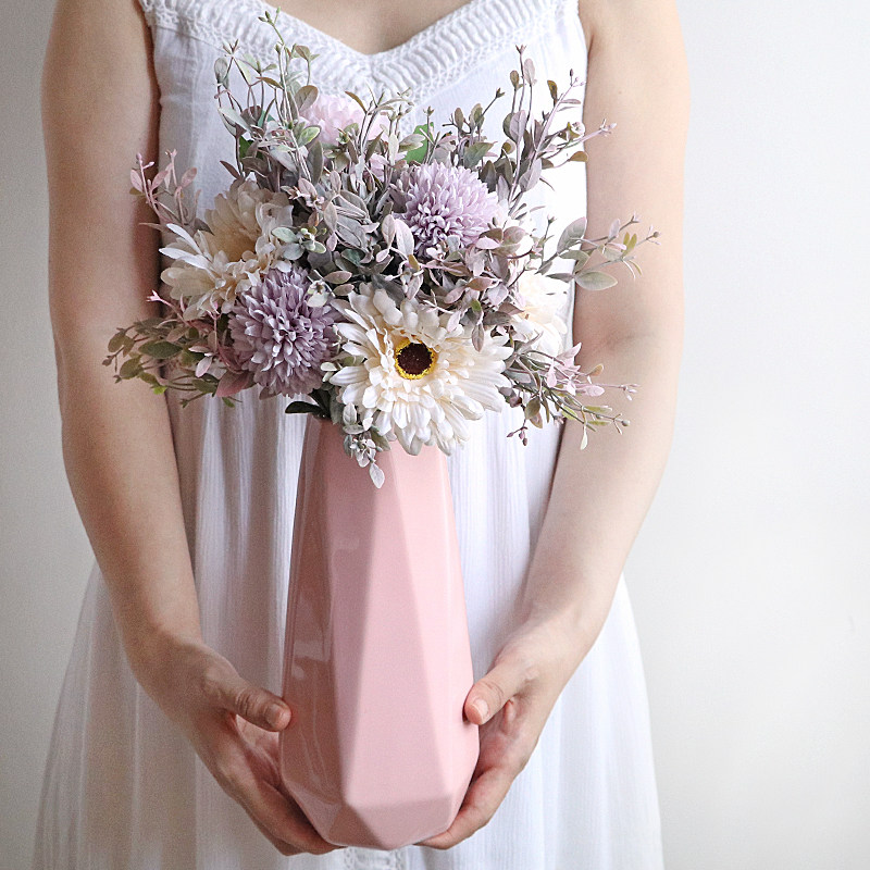 Living Room Dining Room Table Flower and flower Vase Art Vase Large Number Pendulum Fittings Living-room Flower Arrangement Glass Transparent Nordic Simulation Fake Flowers