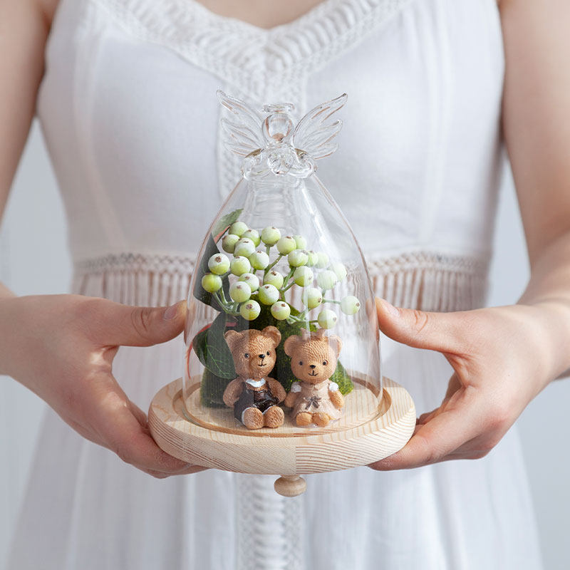 Cartoon Styling Small Bear Glass Angel Hood Furnishing Pieces Children's Holiday Gift Room Furnishing of Children's Genuine Interest Wood