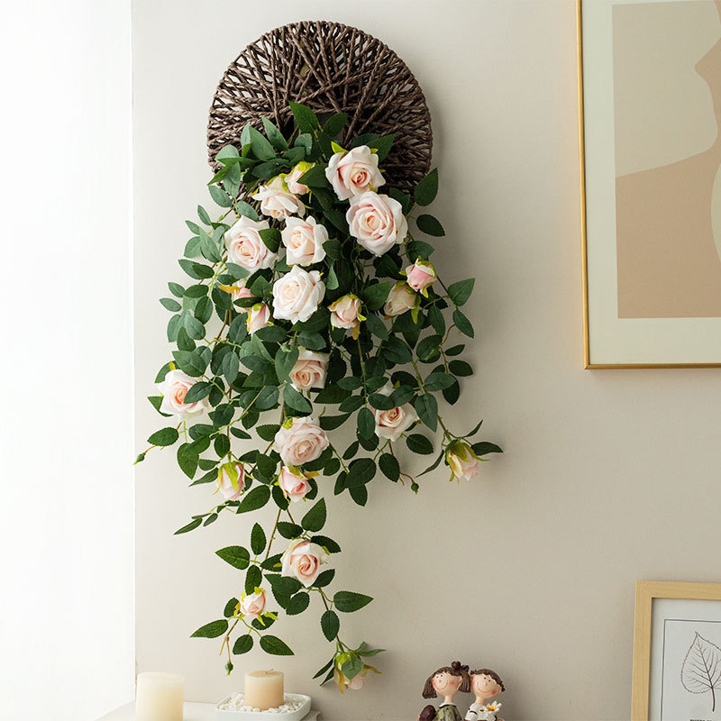 Artificial Rose Vine for Tv Background Wall Decoration, High-End Entrance Door Cover-Up Green Plant Hanging Ornament