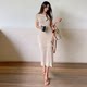 Thin knitted skirt 2022 summer new short-sleeved retro slim bag hip slim elegant temperament dress Korean version