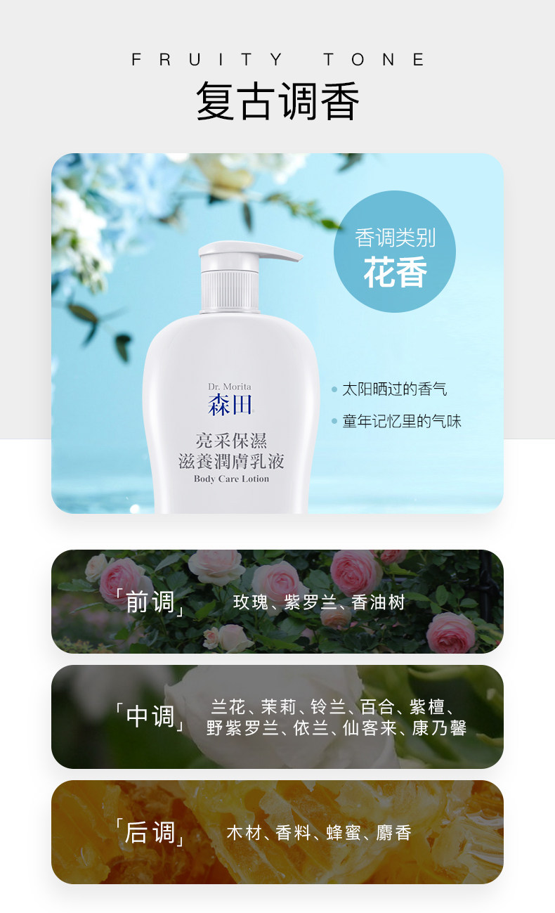 森田 保湿滋润 亮白身体乳 400ml 全身可用 图9