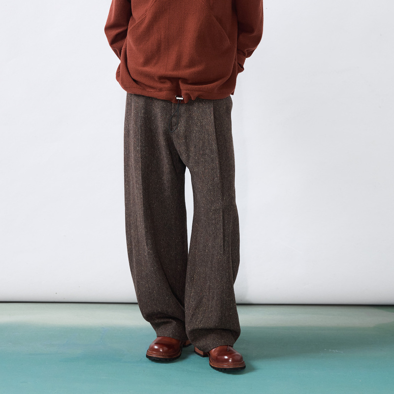 Astaroth All-Wool Vintage Tweed Pants Casual Long Pants with Colorful Dots, Straight Wide-Leg Dress Pants with Slight Flare