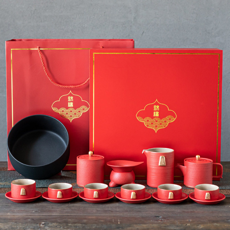 Black Pottery Kung Fu Tea Set Home Office Retro Ceramic Set Gift Box Luxury Chinese High-end Tea Set Tea Cup