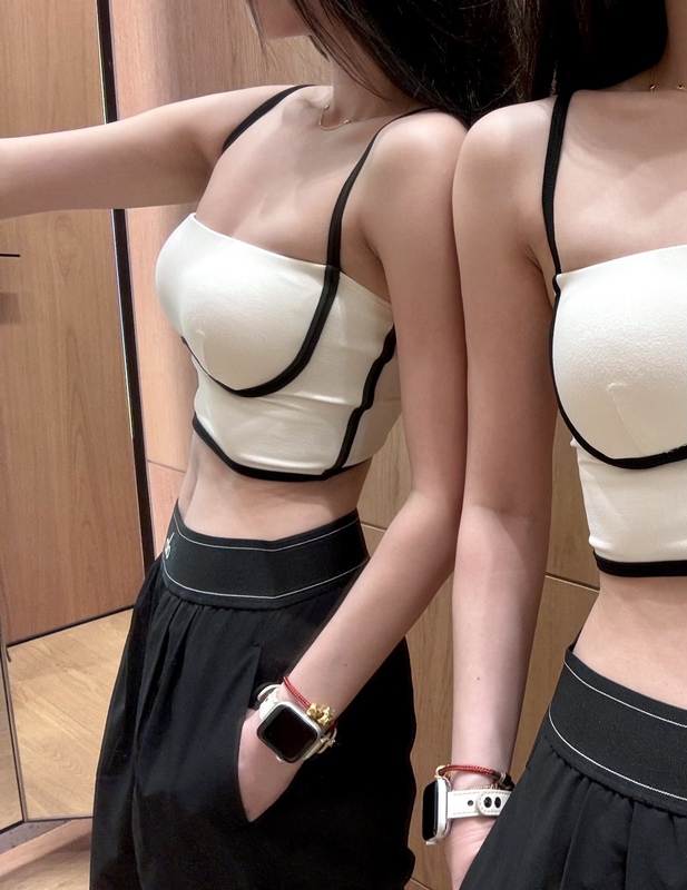 【National Trend】Alo Yoga Airbrush Striped Contrast Color Tank Top Yoga Bra Sports Bra
