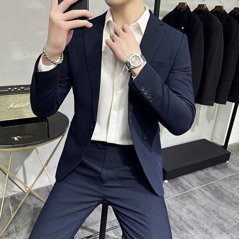 Men's Suit Jacket with a High-End Feel, Stylish Korean Version, Slim Fit, British Style, Business Casual, Groom Suit Set, Trendy